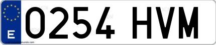 Ejemplo de matrícula española 0254 HVM