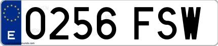 Ejemplo de matrícula española 0256 FSW