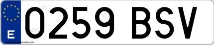 Ejemplo de matrícula española 0259 BSV