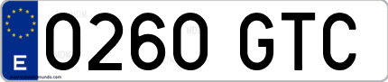 Ejemplo de matrícula de coche ordinaria 0260 GTC
