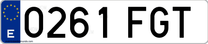 Ejemplo de matrícula de coche ordinaria 0261 FGT