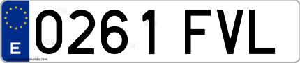 Ejemplo de matrícula de coche ordinaria 0261 FVL