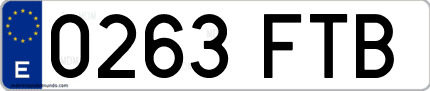 Ejemplo de matrícula de coche ordinaria 0263 FTB