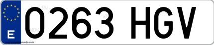 Ejemplo de matrícula española 0263 HGV