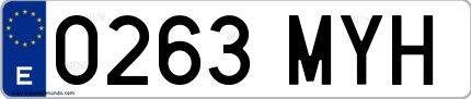 Ejemplo de matrícula española 0263 MYH