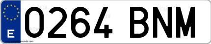Ejemplo de matrícula española 0264 BNM