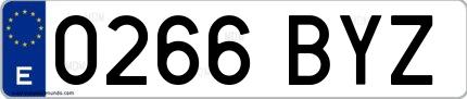 Ejemplo de matrícula española 0266 BYZ