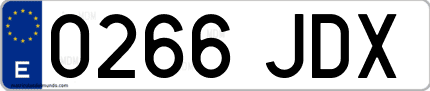 Ejemplo de matrícula de coche ordinaria 0266 JDX