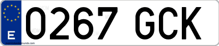Ejemplo de matrícula de coche ordinaria 0267 GCK