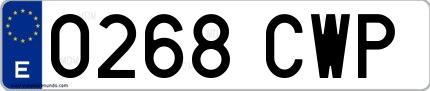 Ejemplo de matrícula española 0268 CWP