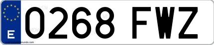 Ejemplo de matrícula española 0268 FWZ