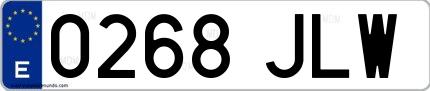 Ejemplo de matrícula española 0268 JLW