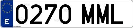 Ejemplo de matrícula española 0270 MML