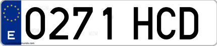 Ejemplo de matrícula de coche ordinaria 0271 HCD