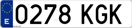 Ejemplo de matrícula española 0278 KGK