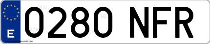 Ejemplo de matrícula española 0280 NFR