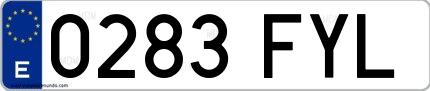 Ejemplo de matrícula española 0283 FYL