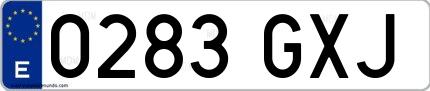 Ejemplo de matrícula española 0283 GXJ