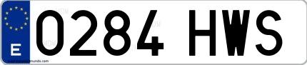 Ejemplo de matrícula española 0284 HWS