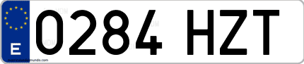 Ejemplo de matrícula de coche ordinaria 0284 HZT