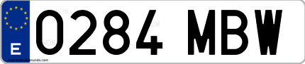 Ejemplo de matrícula de coche ordinaria 0284 MBW