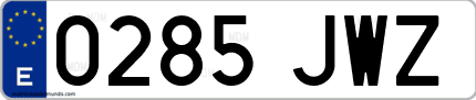 Ejemplo de matrícula de coche ordinaria 0285 JWZ