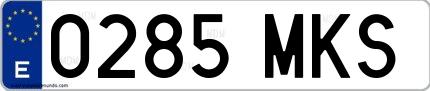 Ejemplo de matrícula española 0285 MKS