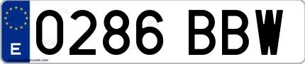 Ejemplo de matrícula española 0286 BBW