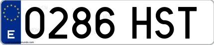Ejemplo de matrícula española 0286 HST