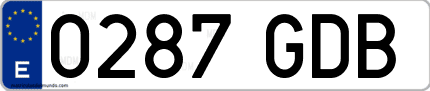 Ejemplo de matrícula de coche ordinaria 0287 GDB