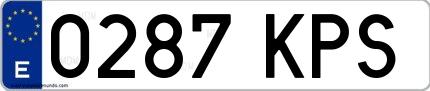 Ejemplo de matrícula española 0287 KPS