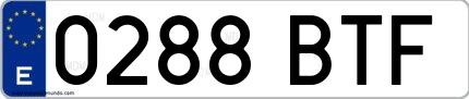 Ejemplo de matrícula española 0288 BTF