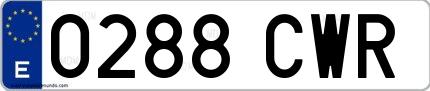 Ejemplo de matrícula española 0288 CWR