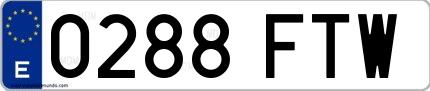 Ejemplo de matrícula española 0288 FTW