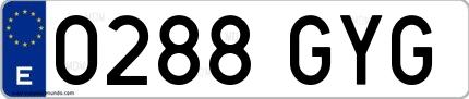 Ejemplo de matrícula española 0288 GYG