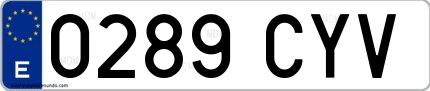 Ejemplo de matrícula española 0289 CYV