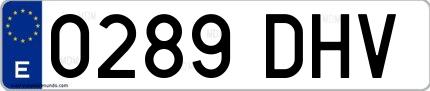 Ejemplo de matrícula española 0289 DHV