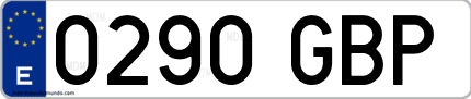Ejemplo de matrícula de coche ordinaria 0290 GBP