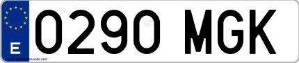 Ejemplo de matrícula española 0290 MGK