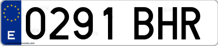 Ejemplo de matrícula de coche ordinaria 0291 BHR