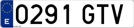 Ejemplo de matrícula de coche ordinaria 0291 GTV