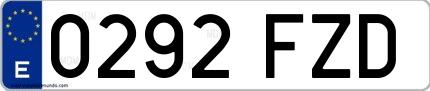 Ejemplo de matrícula española 0292 FZD