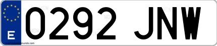 Ejemplo de matrícula española 0292 JNW