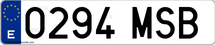Ejemplo de matrícula de coche ordinaria 0294 MSB
