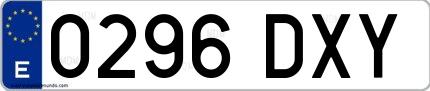 Ejemplo de matrícula española 0296 DXY