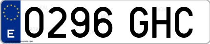 Ejemplo de matrícula de coche ordinaria 0296 GHC