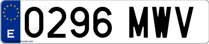 Ejemplo de matrícula de coche ordinaria 0296 MWV