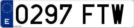 Ejemplo de matrícula española 0297 FTW