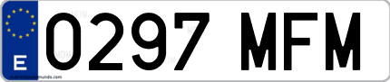 Ejemplo de matrícula de coche ordinaria 0297 MFM