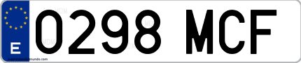 Ejemplo de matrícula de coche ordinaria 0298 MCF